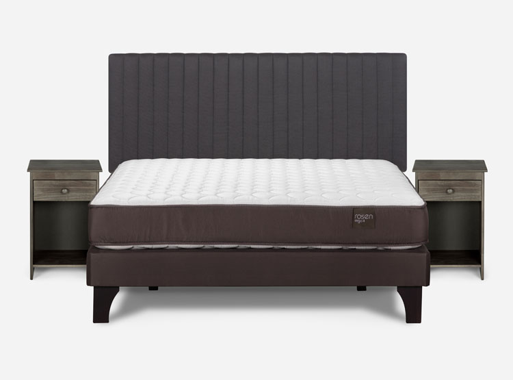 JUEGO DE DORMITORIO ROSEN CAMA EUROPEA ERGO T NEW 2 PLAZAS B/N + SET LUCIO GRAFITO - 1