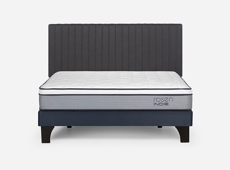 JUEGO DE DORMITORIO ROSEN CAMA EUROPEA INDIE 2 PLAZAS B/N + RESPALDO LUCIO GRAFITO