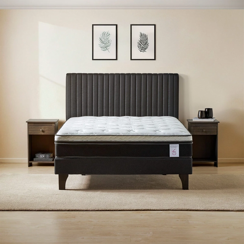 JUEGO DE DORMITORIO ROSEN CAMA EUROPEA NEW STYLE 6 2 PLAZAS B/N + SET LUCIO GRAFITO - 3