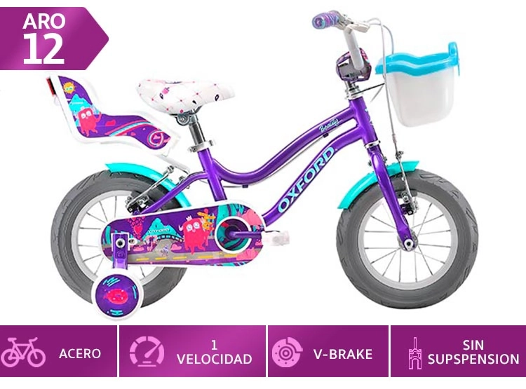 BICICLETA INFANTIL OXFORD BEAUTY MORADO ARO 12 - 1