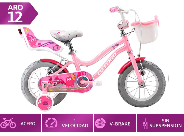 BICICLETA INFANTIL OXFORD BEAUTY ROSADO ARO 12 - 1