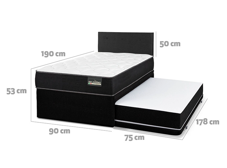 DIVAN CAMA BELSOGNO ONE BLACK 1 PLAZA + RESPALDO - 4