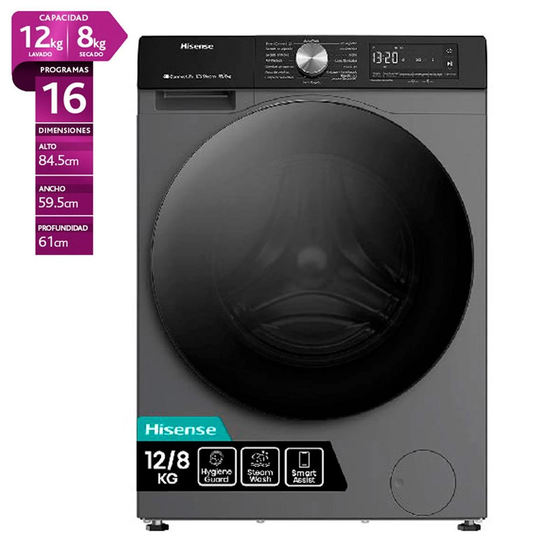 LAVADORA SECADORA HISENSE WD3S1243BT 12KG/8KG GRAFITO - 1