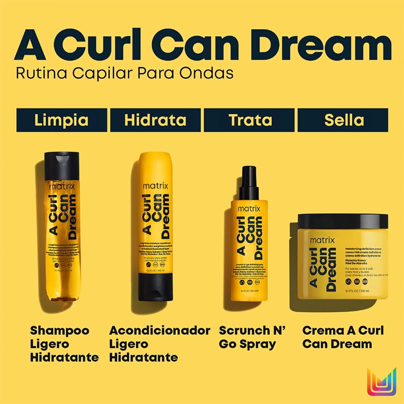 SET SHAMPOO 300ML + ACONDICIONADOR 300ML HIDRATANTE LIGERO CABELLO ONDULADO A CURL CAN DREAM - 5