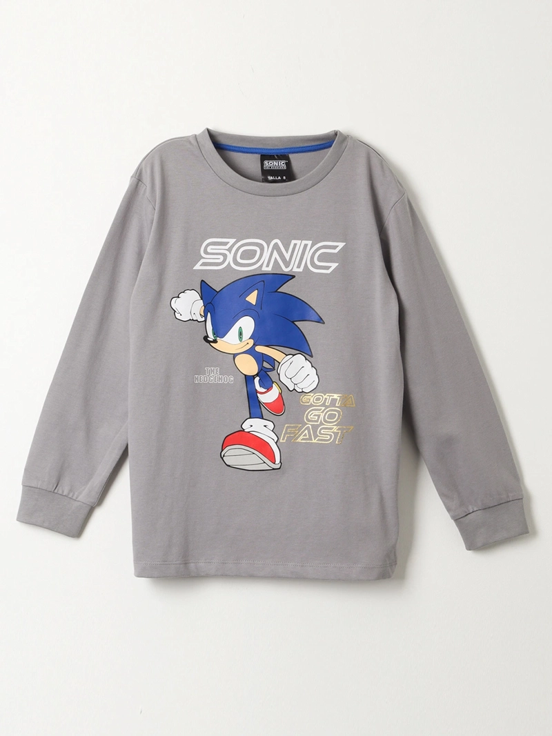 POLERA MANGA LARGA NIÑO SONIC PLATA - 1