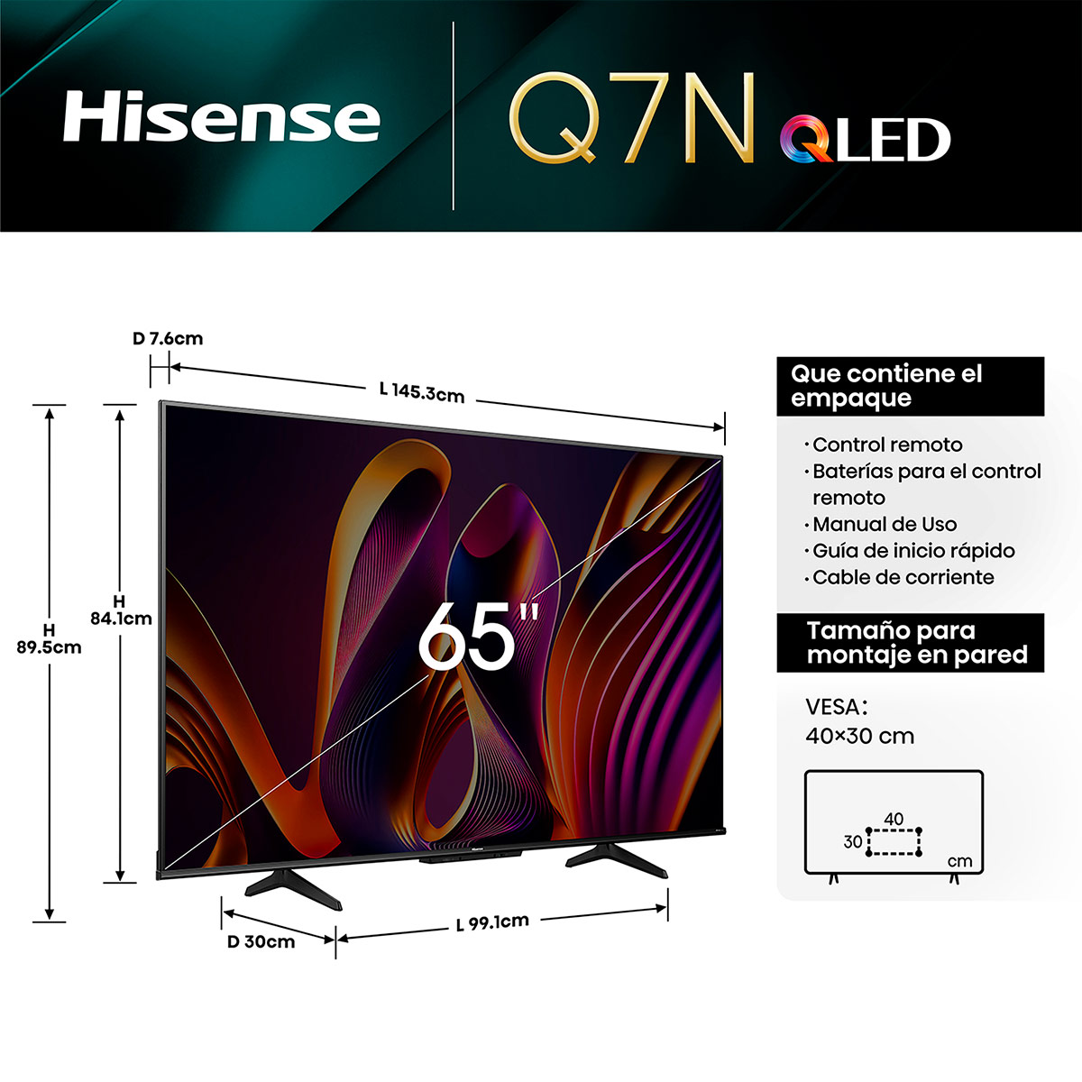 SMART TV HISENSE QLED 4K UHD 65” 65Q7N Negro, foto 3