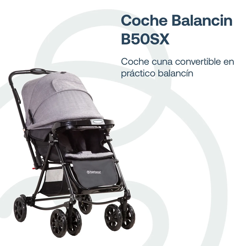 COCHE PASEO BEBE CUNA BALANCIN SX GRIS MELANGE BEBESIT - 2