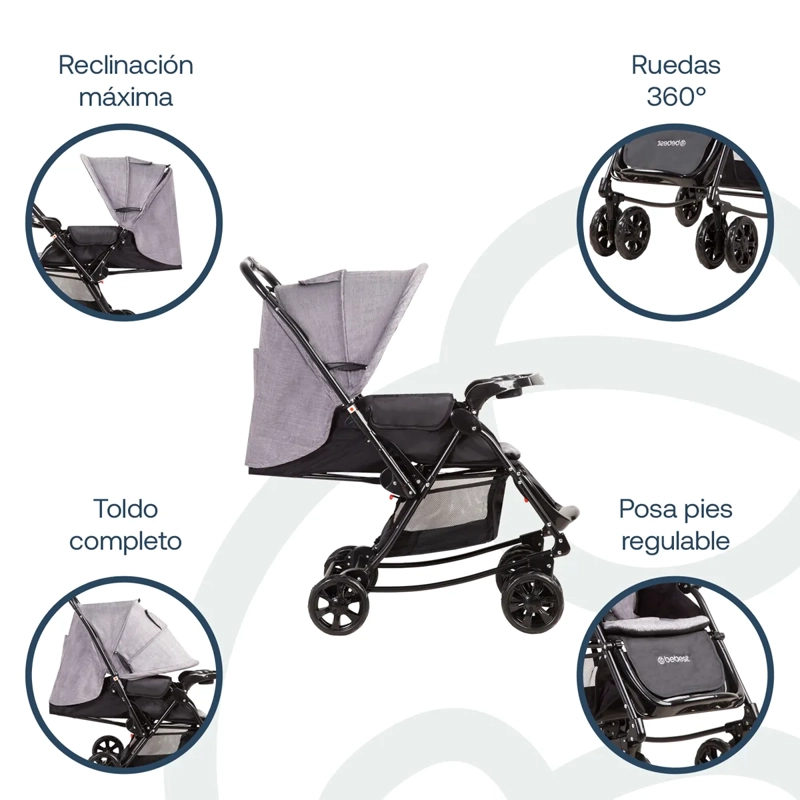 COCHE PASEO BEBE CUNA BALANCIN SX GRIS MELANGE BEBESIT - 3