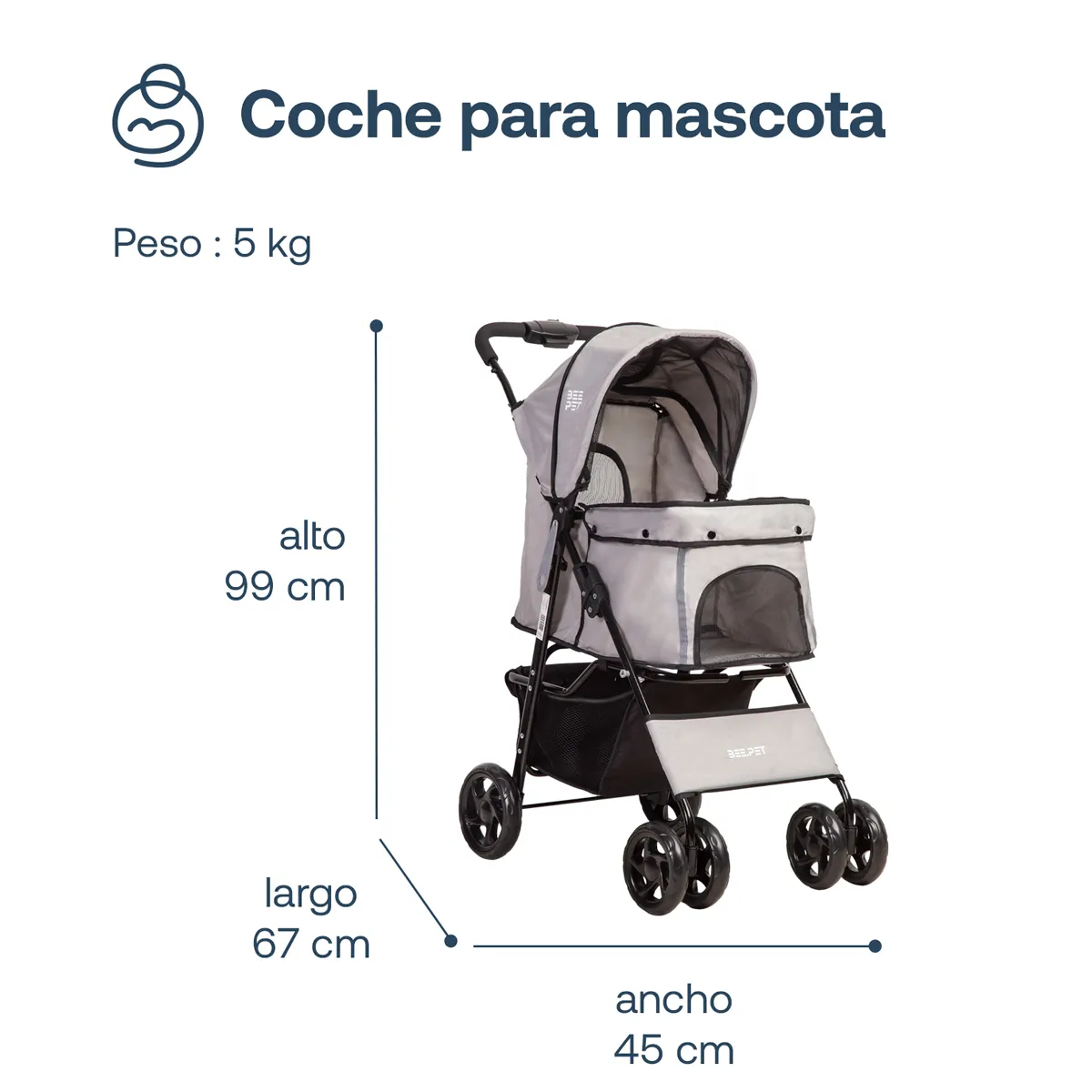 COCHE MASCOTA GRIS BP01 - 5