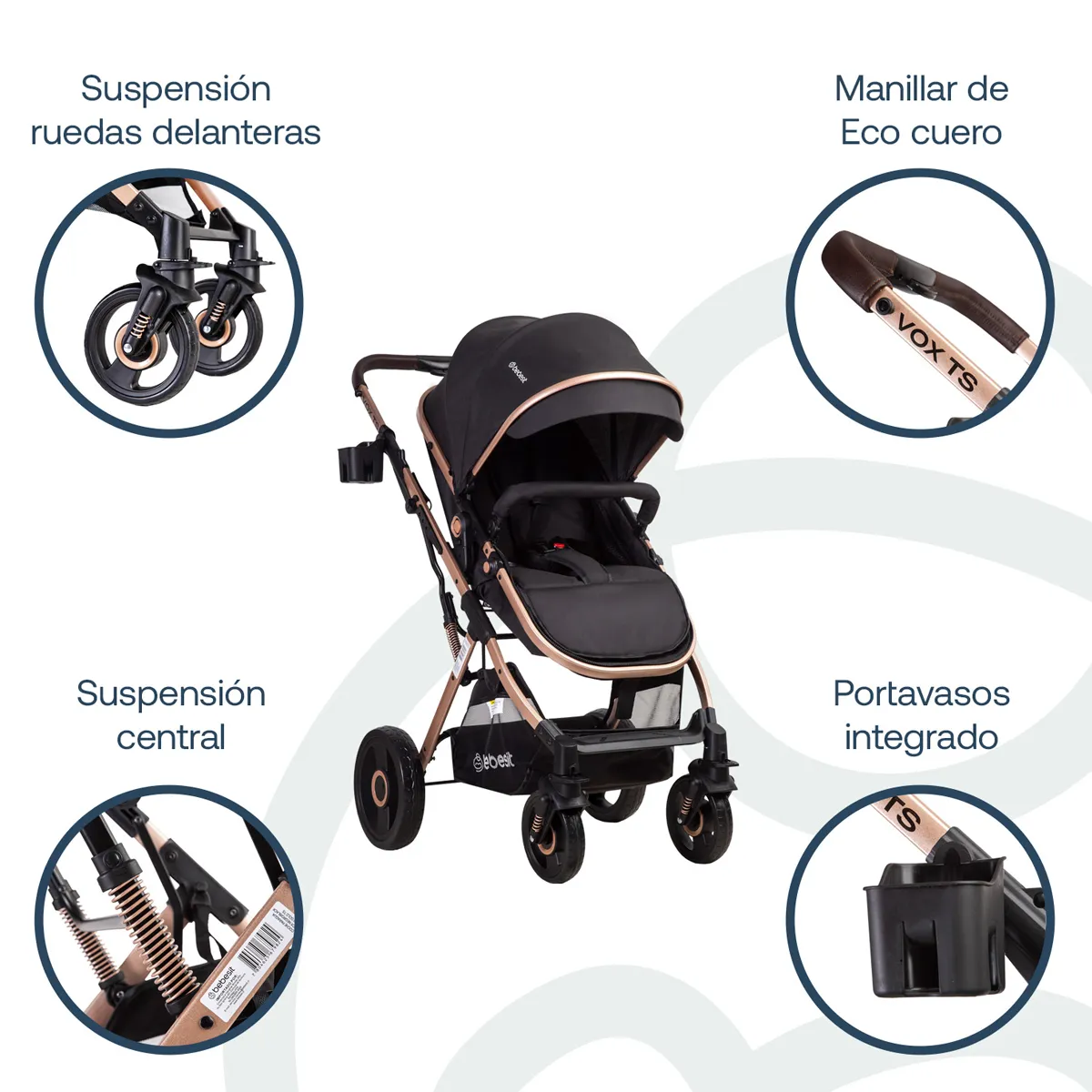 COCHE CUNA TRAVEL SYSTEM BEBE VOX NEGRO DORADO BEBESIT - 2