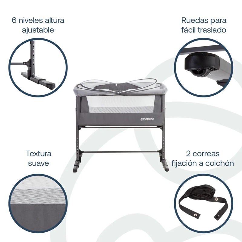 CUNA COLECHO CON MOSQUITERO MYSIDE LX GRIS BEBESIT - 3