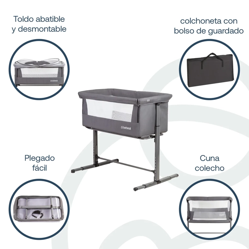 CUNA COLECHO CON MOSQUITERO MYSIDE LX GRIS BEBESIT - 4