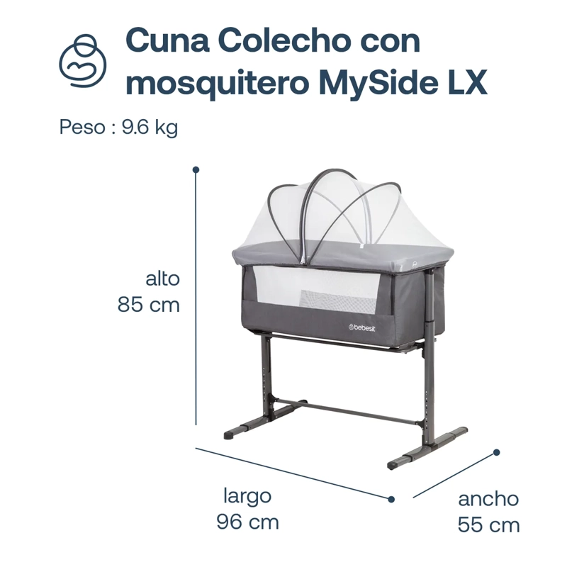 CUNA COLECHO CON MOSQUITERO MYSIDE LX GRIS BEBESIT - 7