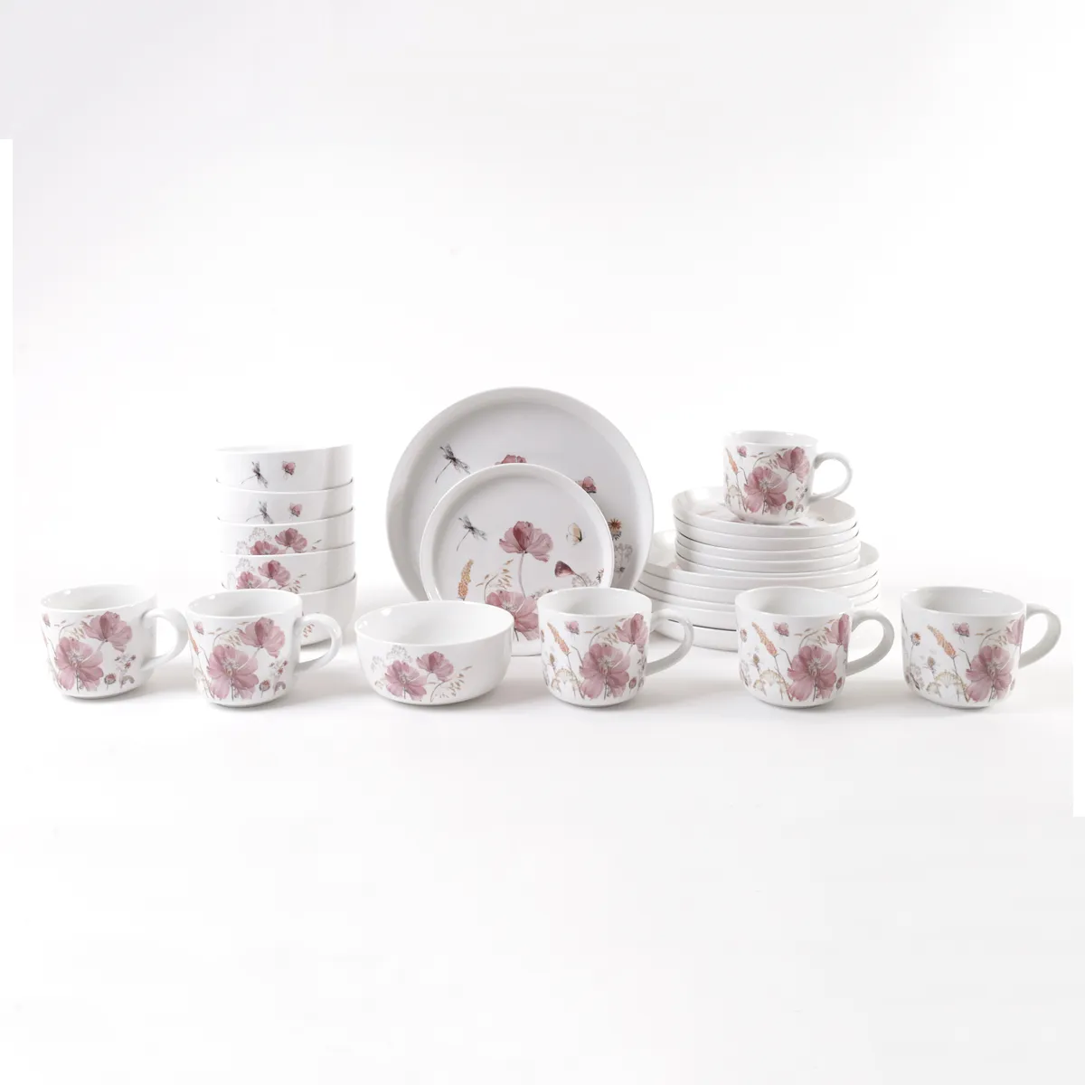 SET VAJILLA RIPLEY HOME PORCELANA FLORES 24 PZS MALVA - 1