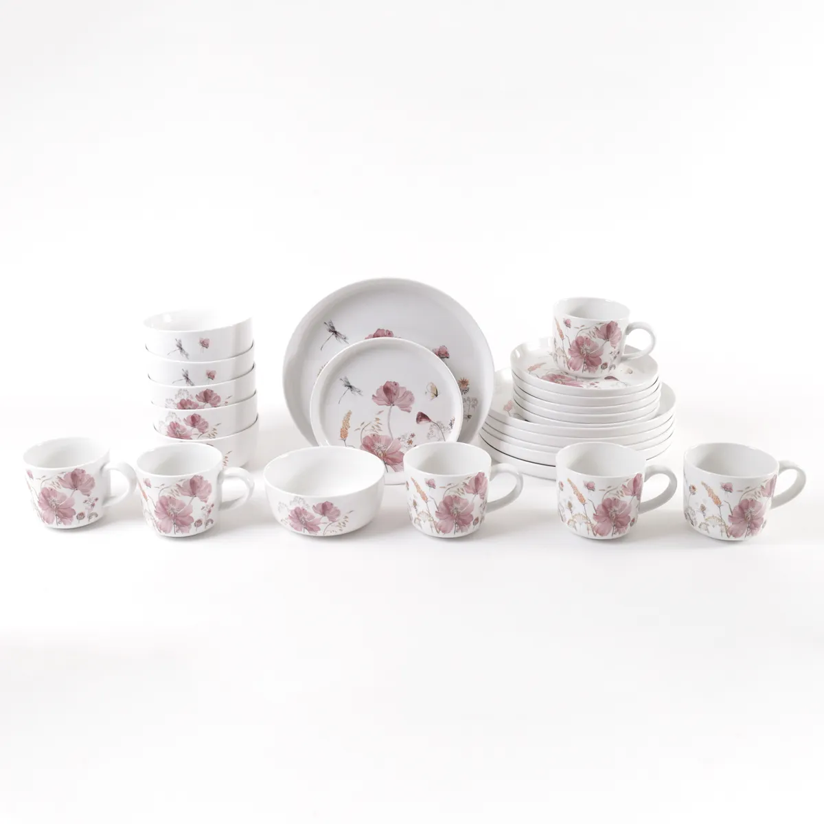 SET VAJILLA RIPLEY HOME PORCELANA FLORES 24 PZS MALVA - 2