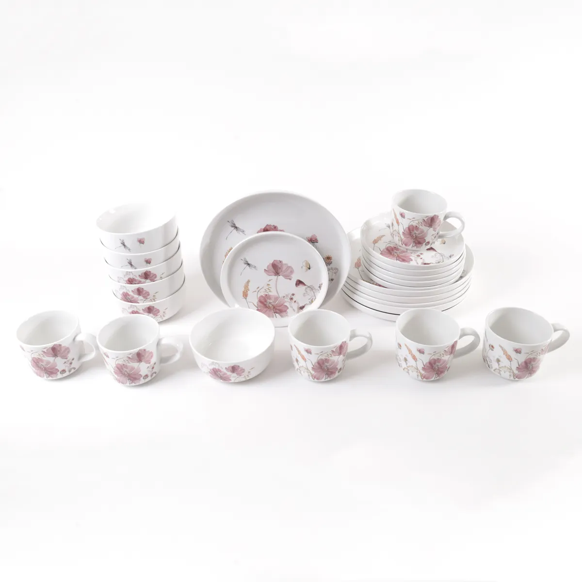 SET VAJILLA RIPLEY HOME PORCELANA FLORES 24 PZS MALVA - 3