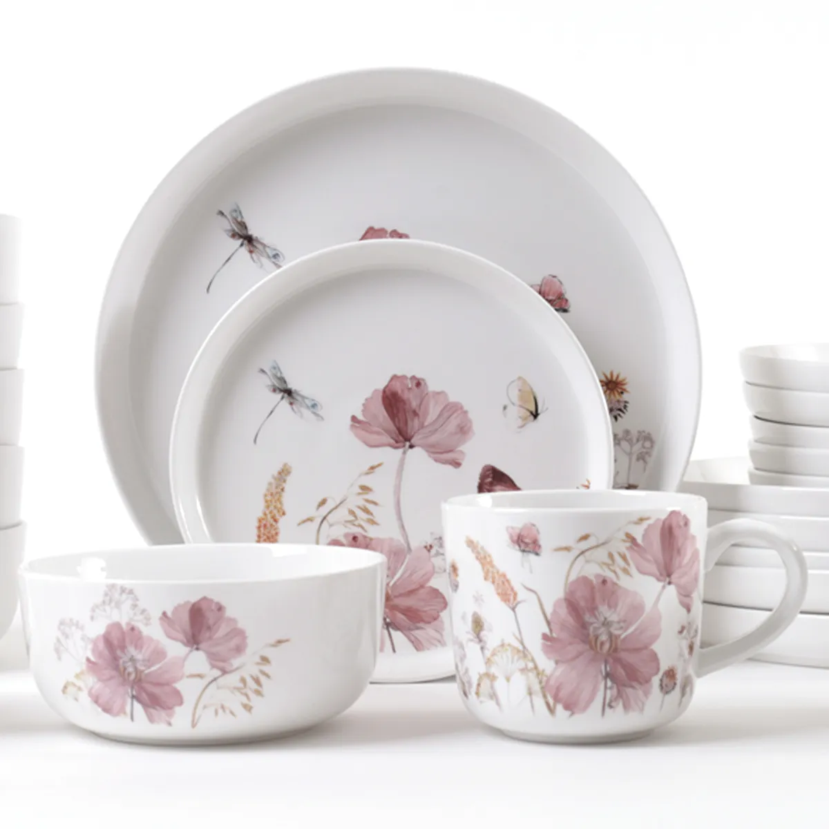 SET VAJILLA RIPLEY HOME PORCELANA FLORES 24 PZS MALVA - 4