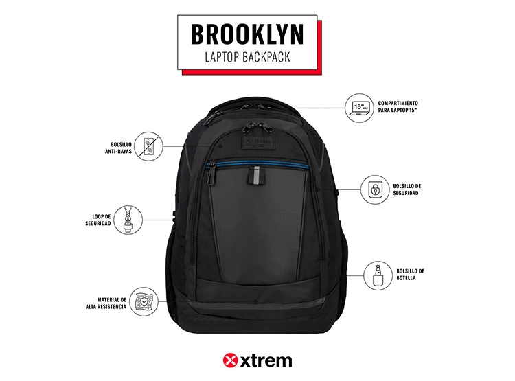 MOCHILA NOTEBOOK XTREM BROOKLYN 5XT NEGRO/AZUL 15" - 9