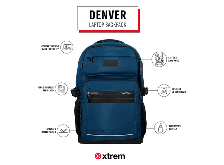 MOCHILA NOTEBOOK XTREM DENVER 5XT AZUL 17" - 11