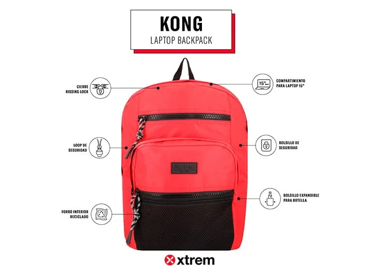 MOCHILA NOTEBOOK XTREM KONG 5XT ROJO 15" - 10