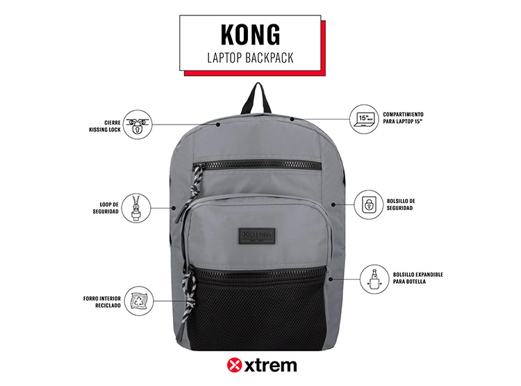 MOCHILA NOTEBOOK XTREM KONG 5XT GRIS 15" - 9