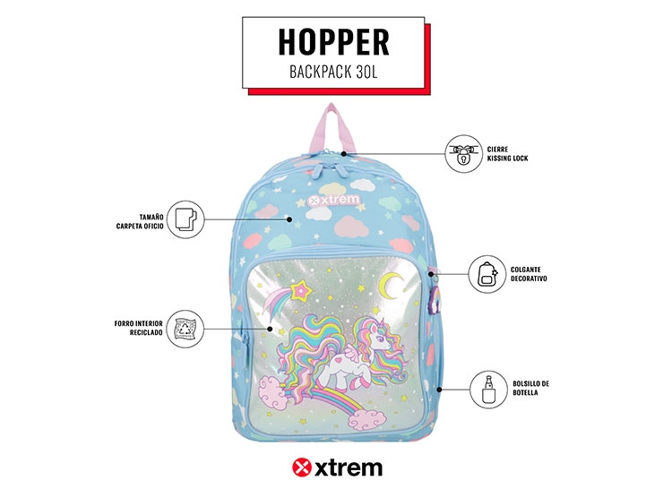 MOCHILA XTREM HOPPER 5XT UNICORNIO AZUL  - 9