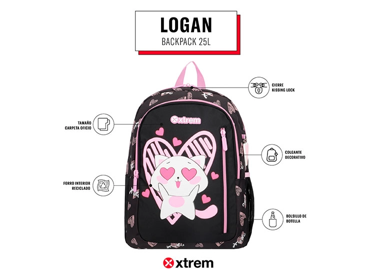 MOCHILA XTREM LOGAN 5XT GATO NEGRO  - 9