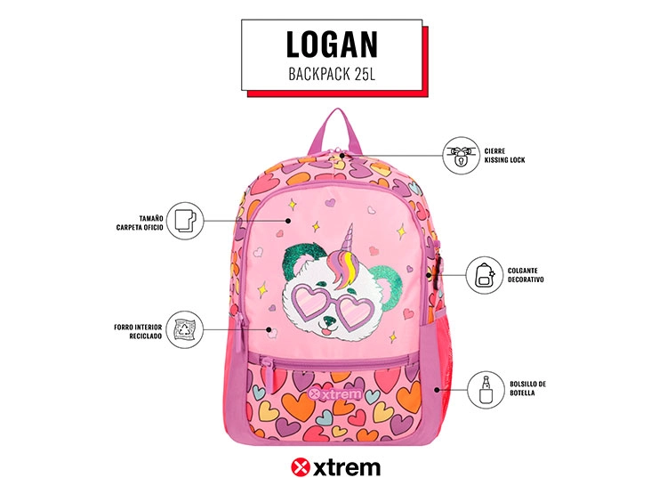 MOCHILA XTREM LOGAN 5XT PANDA ROSADO  - 9