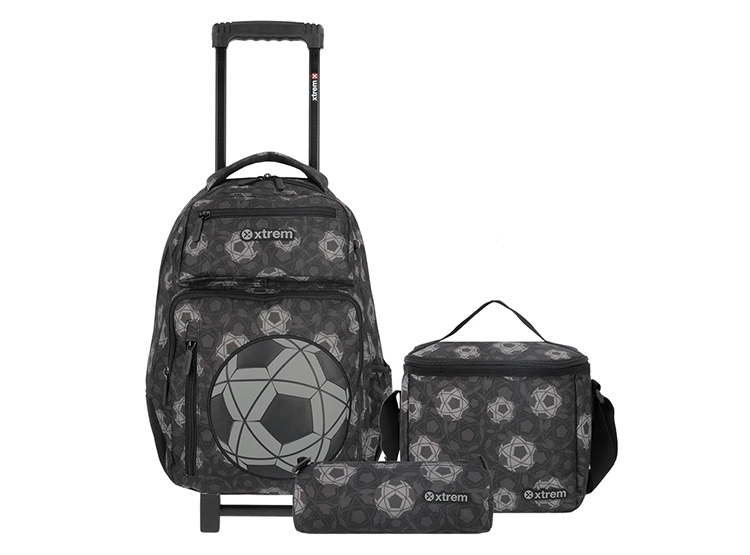 PACK MOCHILA CON RUEDAS XTREM RUN 5XT FÚTBOL NEGRO  - 1