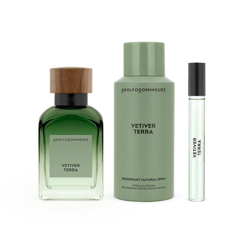 PERFUME ADOLFO DOMÍNGUEZ VETIVER TERRA HOMBRE EDP 120 ML + DESODORANTE 150 ML + MEGASPRITZER 10 ML - 1