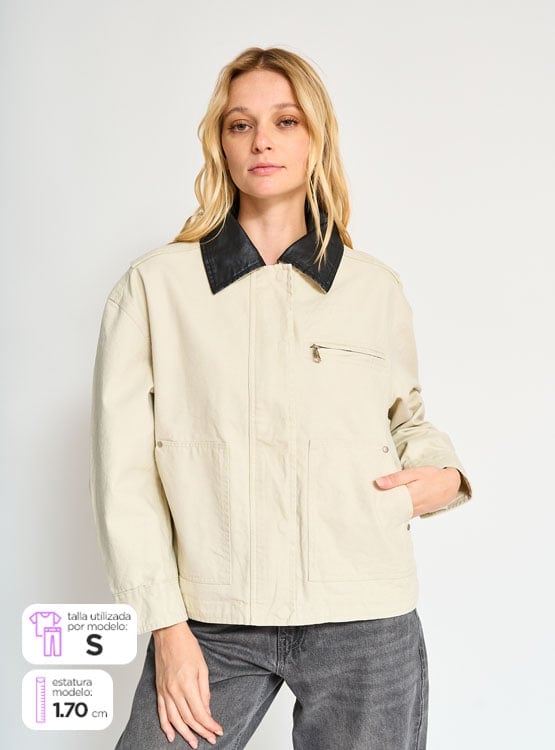CHAQUETA ALGODÓN MUJER INDEX CRUDO CUELLO CONTRASTE - 1
