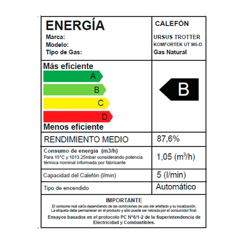 CALEFONT GAS NATURAL 5L URSUS TROTTER KOMFORTEK M5-D - 5