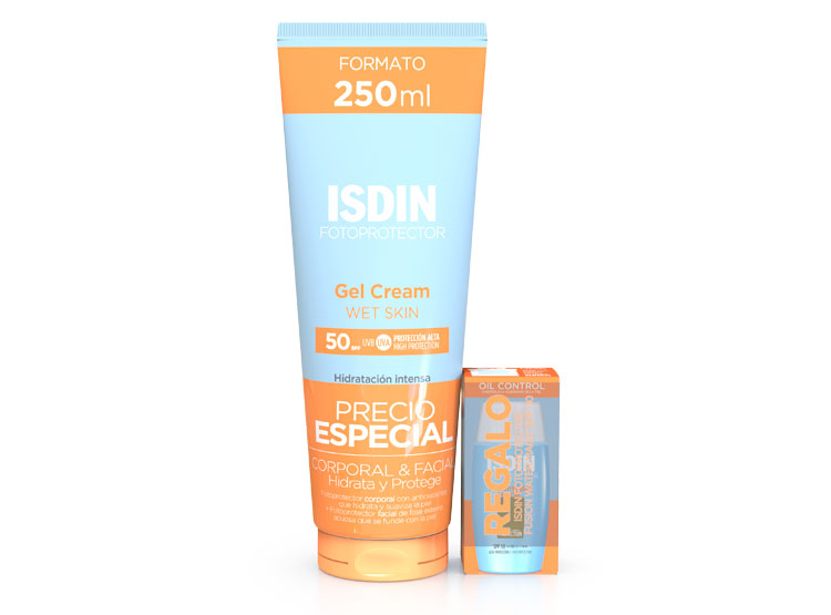 SET ISDIN FOTOPROTECTOR GEL CREM SPF50 250 ML + FUSION WATER MAGIC 10 ML DE REGALO