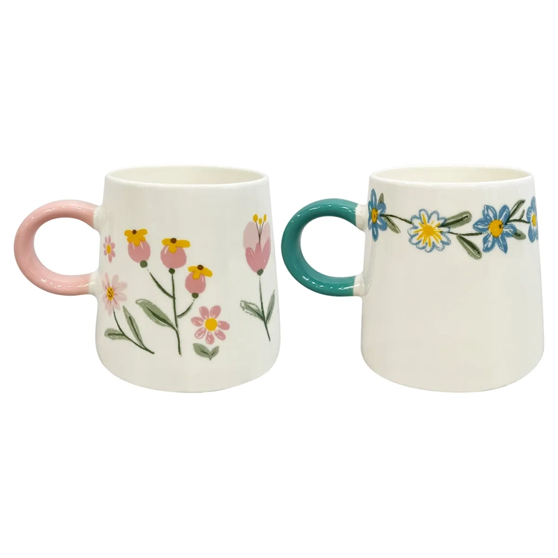 SET 2 MUGS RIPLEY HOME FLORES CERÁMICA ROSA AZUL - 1