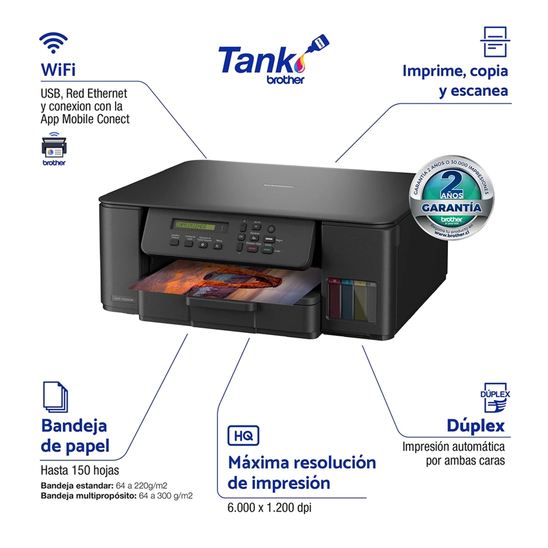 IMPRESORA MULTIFUNCIONAL BROTHER DCP-T530DW WIFI DUPLEX - 2