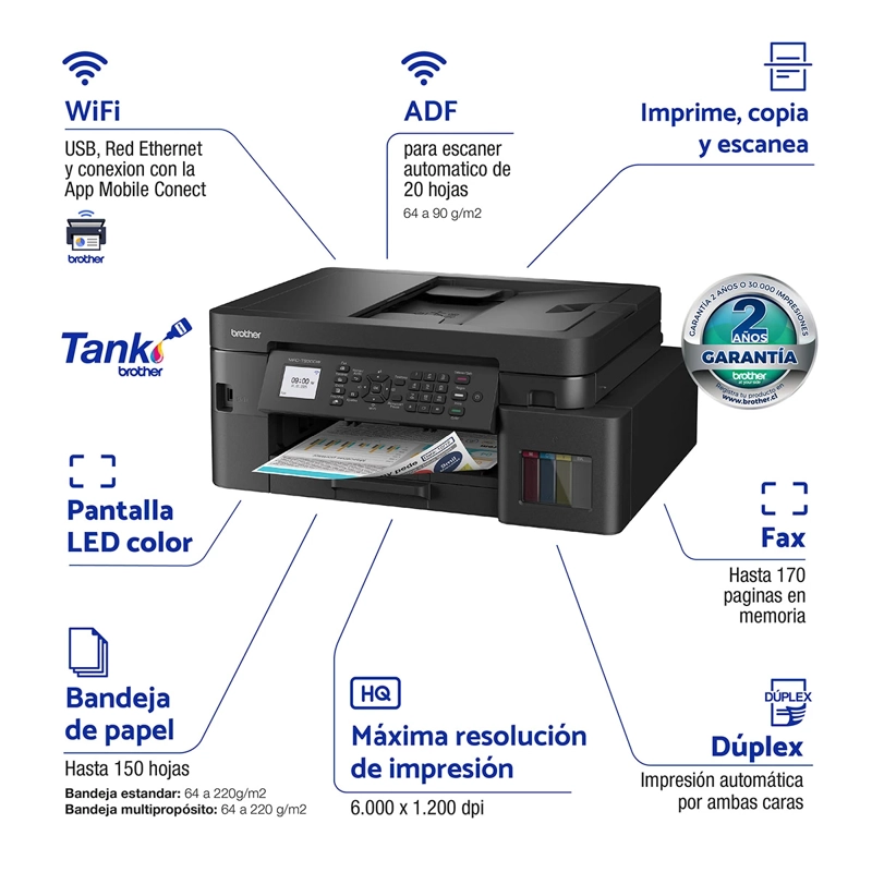 IMPRESORA MULTIFUNCIONAL BROTHER MFC-T930DW WIFI FAX DUPLEX ADF - 2