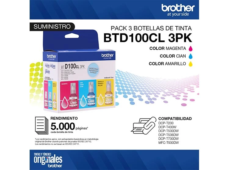 TINTAS PARA IMPRESORA BROTHER BTD100 CIAN MAGENTA AMARILLO - 6
