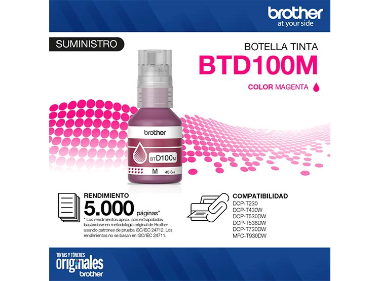 TINTA PARA IMPRESORA BROTHER BTD100M MAGENTA - 6
