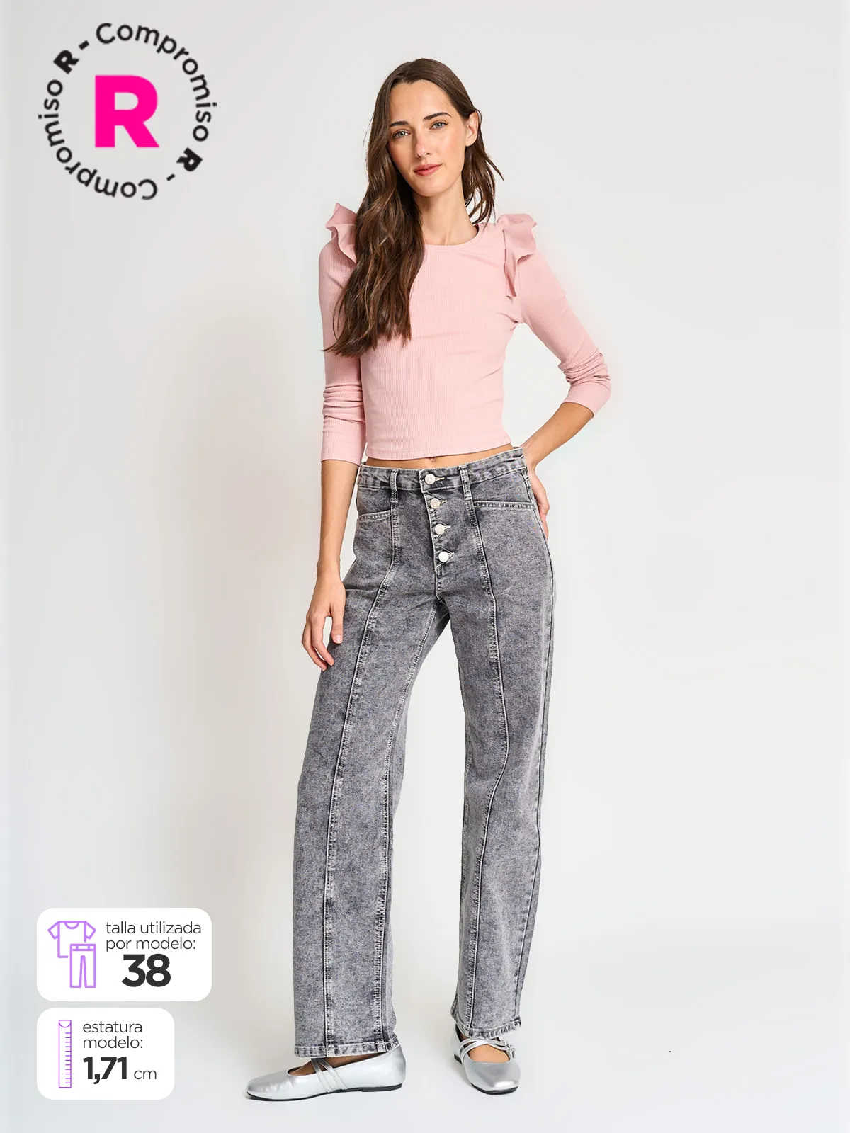 JEANS ALGODÓN MUJER INDEX TIRO ALTO COSTURAS - 1