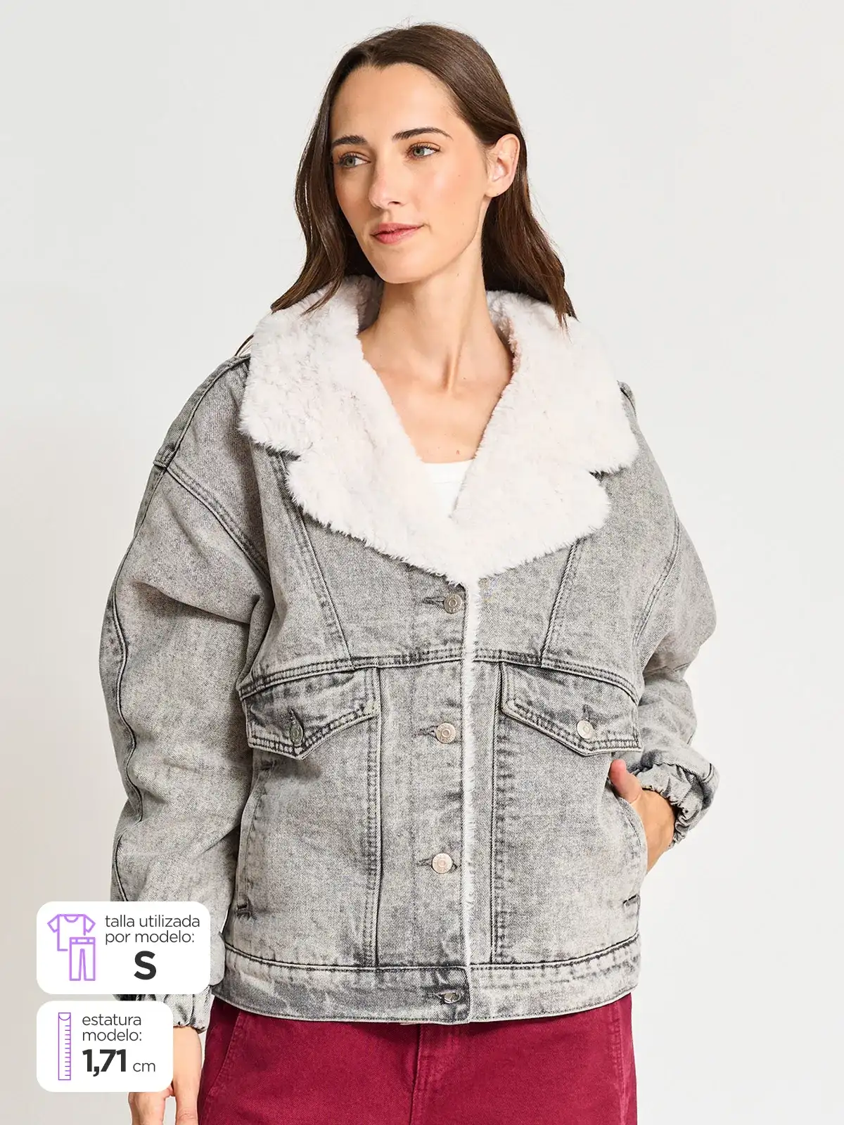 CHAQUETA ALGODÓN MUJER INDEX GRIS CLARO DENIM PELOS - 1