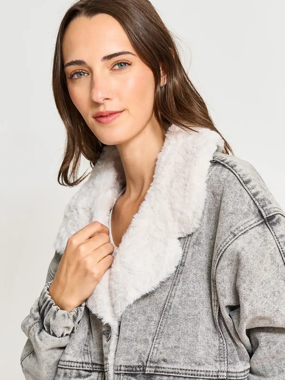 CHAQUETA ALGODÓN MUJER INDEX GRIS CLARO DENIM PELOS - 3