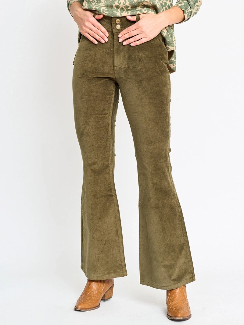 PANTALÓN ALGODÓN FLARE MUJER TATIENNE TERCIOPELO  - 2