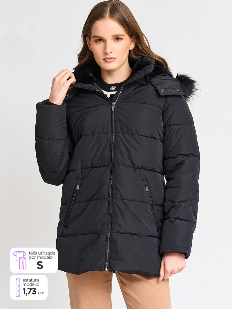 PARKA MUJER CACHAREL LARGA GORRO DESMONTABLE