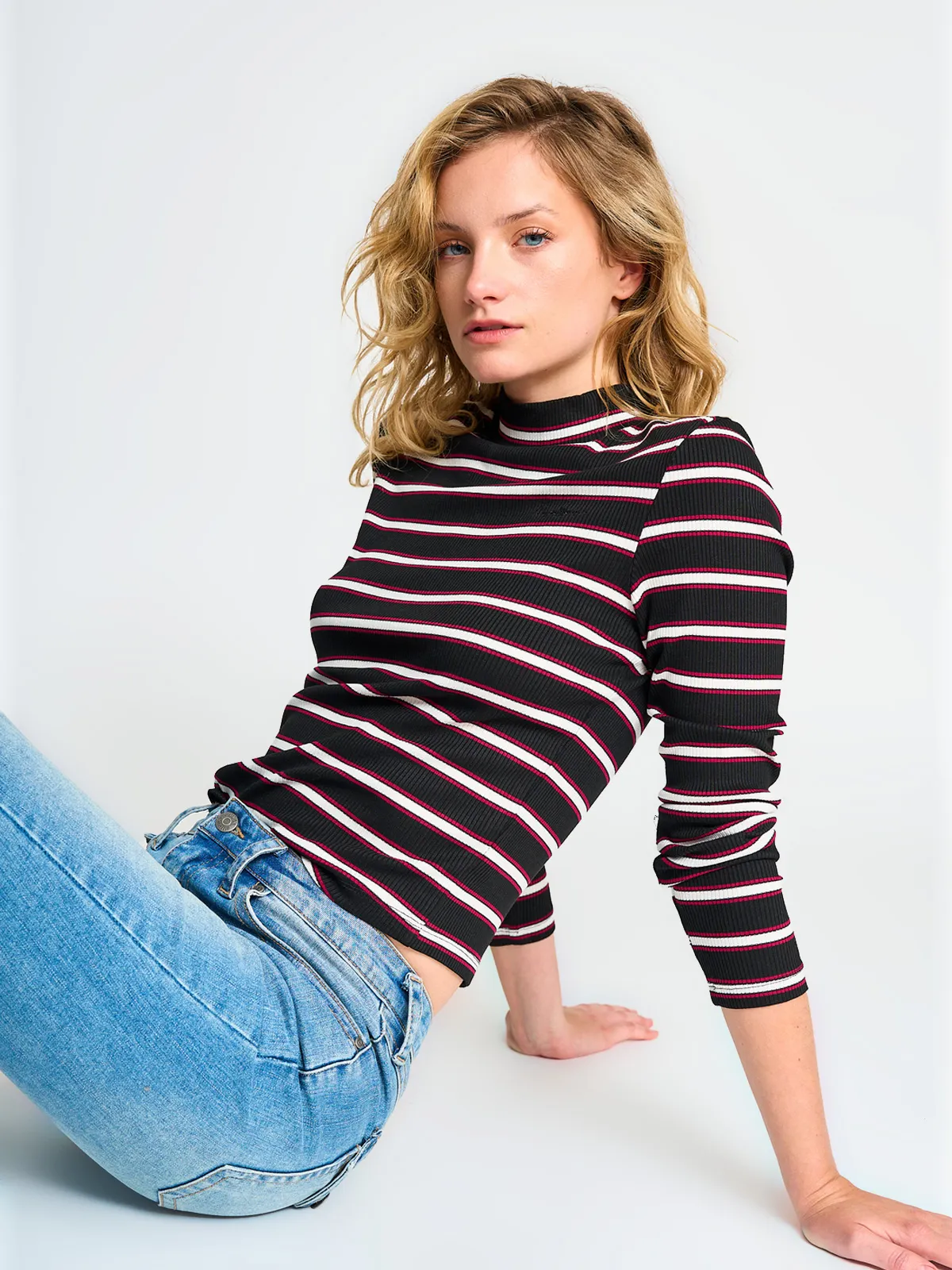 POLERA MANGA 3/4 MUJER PEPE JEANS CUELLO ALTO RAYADA - 4