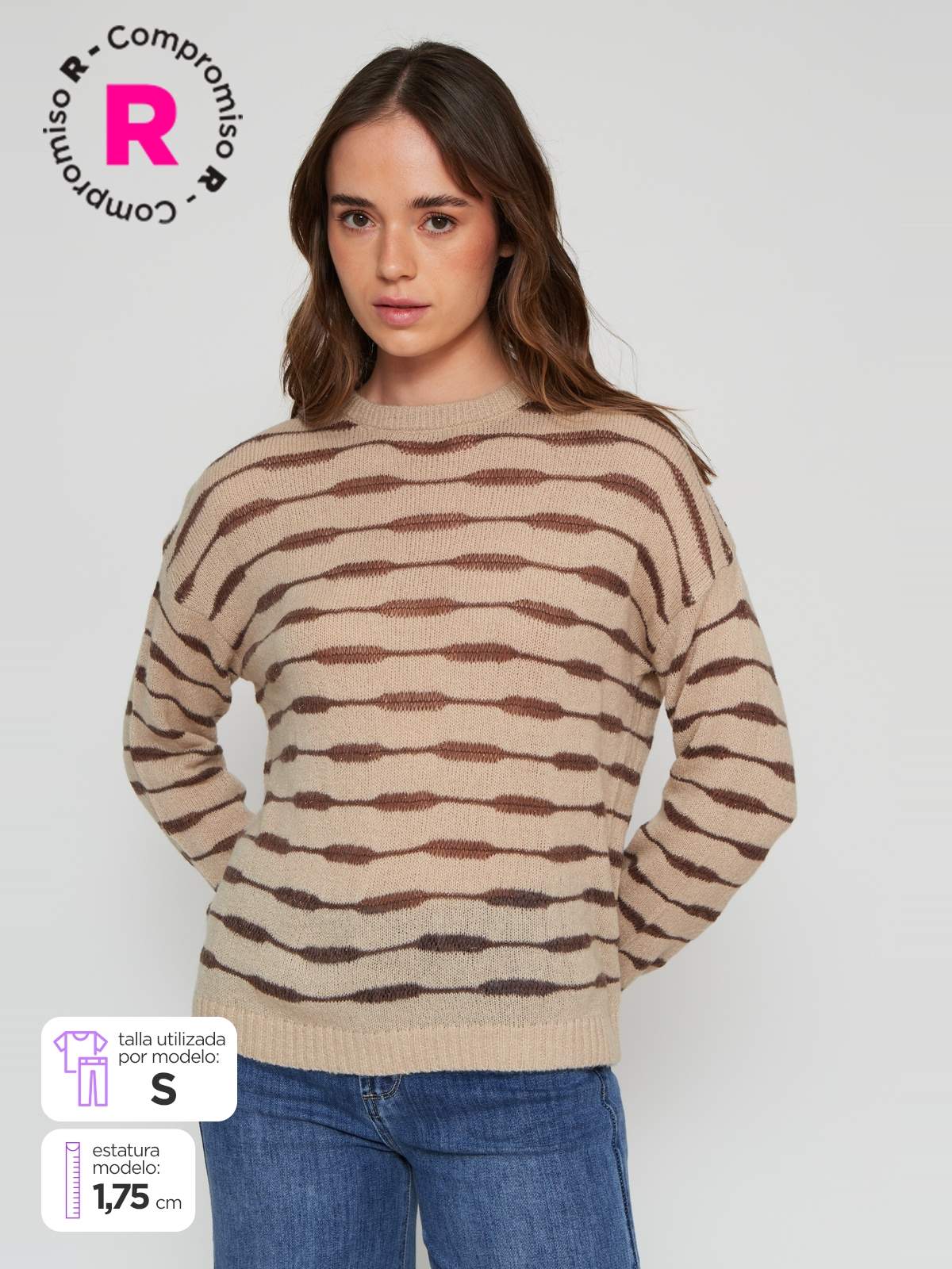SWEATER MUJER TATIENNE CUELLO REDONDO LÍNEAS - 1
