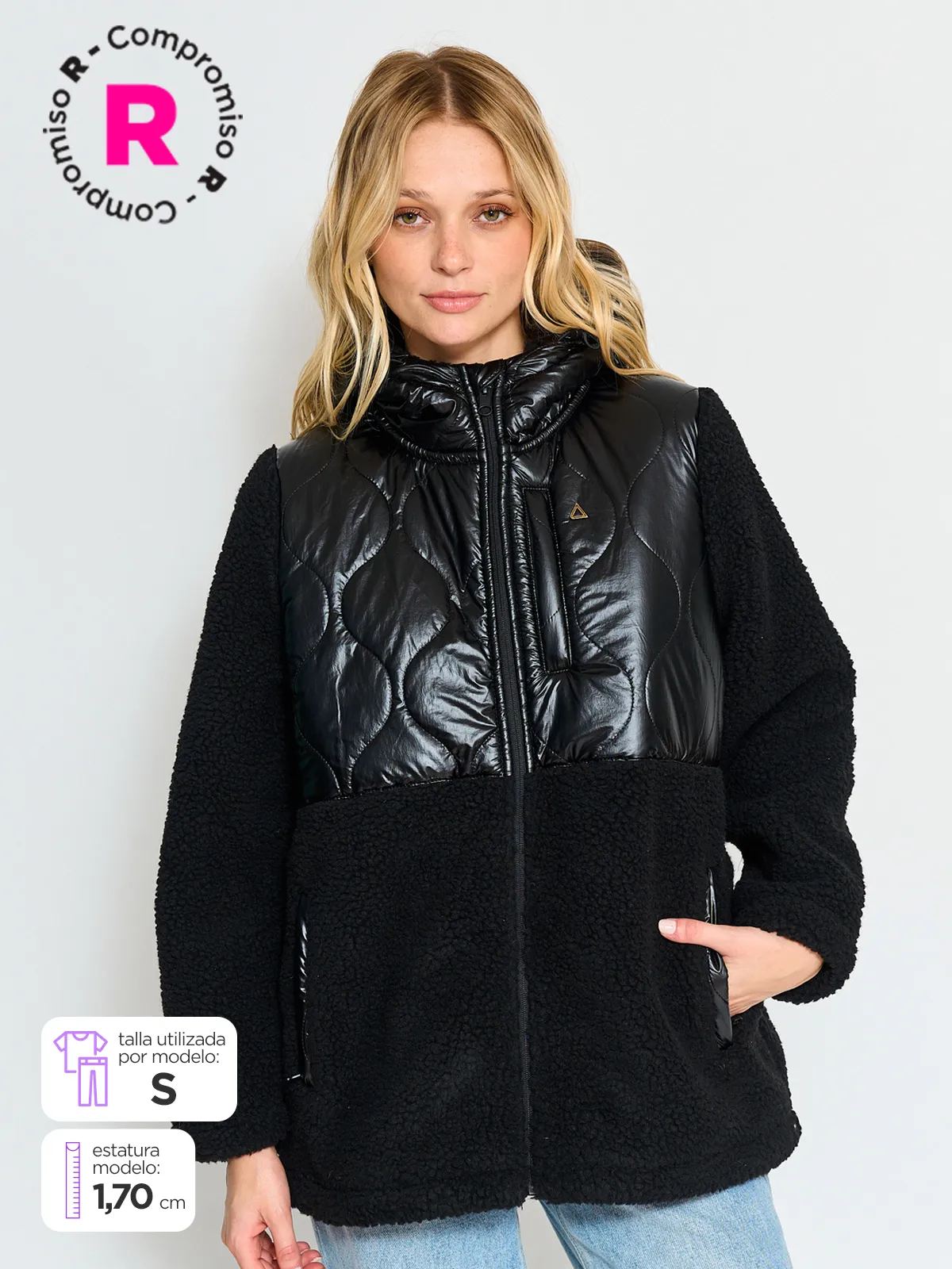 POLERÓN MANGA 3/4 SHERPA MUJER BARBADOS NEGRO - 1