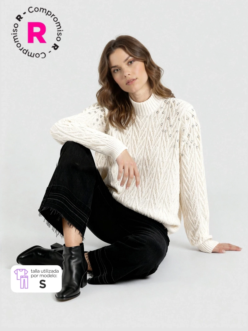 SWEATER MUJER BARBADOS CUELLO MOCK PIEDRERIA - 1