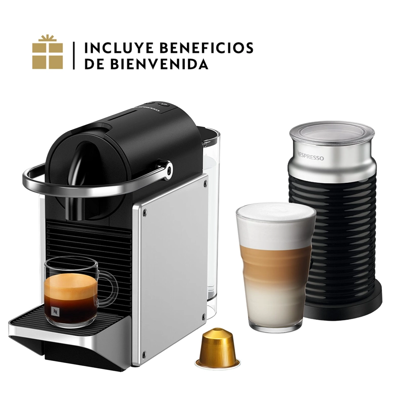 CAFETERA NESPRESSO PIXIE SILVER O.7 LT + ESPUMADOR AEROCCINO - 1
