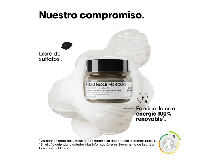MÁSCARA ABSOLUT REPAIR LORÉAL PROFESSIONNEL MOLECULAR DE REPARACIÓN MOLECULAR PROFUNDA PARA CABELLO DAÑADO 250 ML - 2