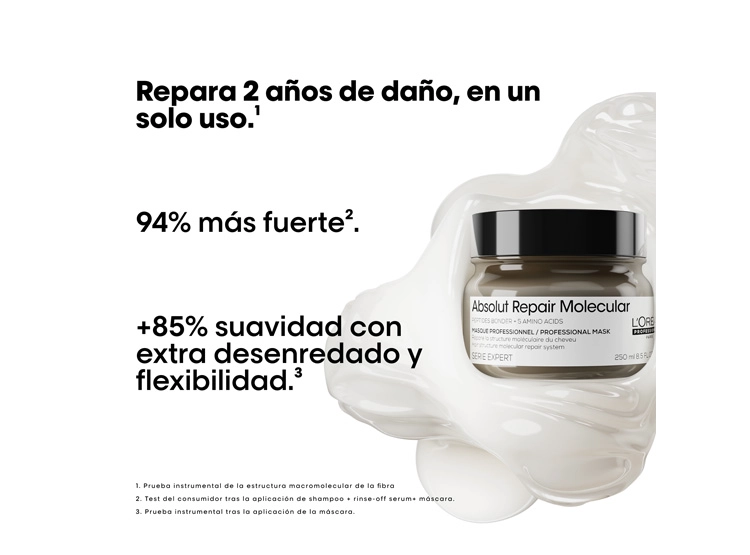 MÁSCARA ABSOLUT REPAIR LORÉAL PROFESSIONNEL MOLECULAR DE REPARACIÓN MOLECULAR PROFUNDA PARA CABELLO DAÑADO 250 ML - 8